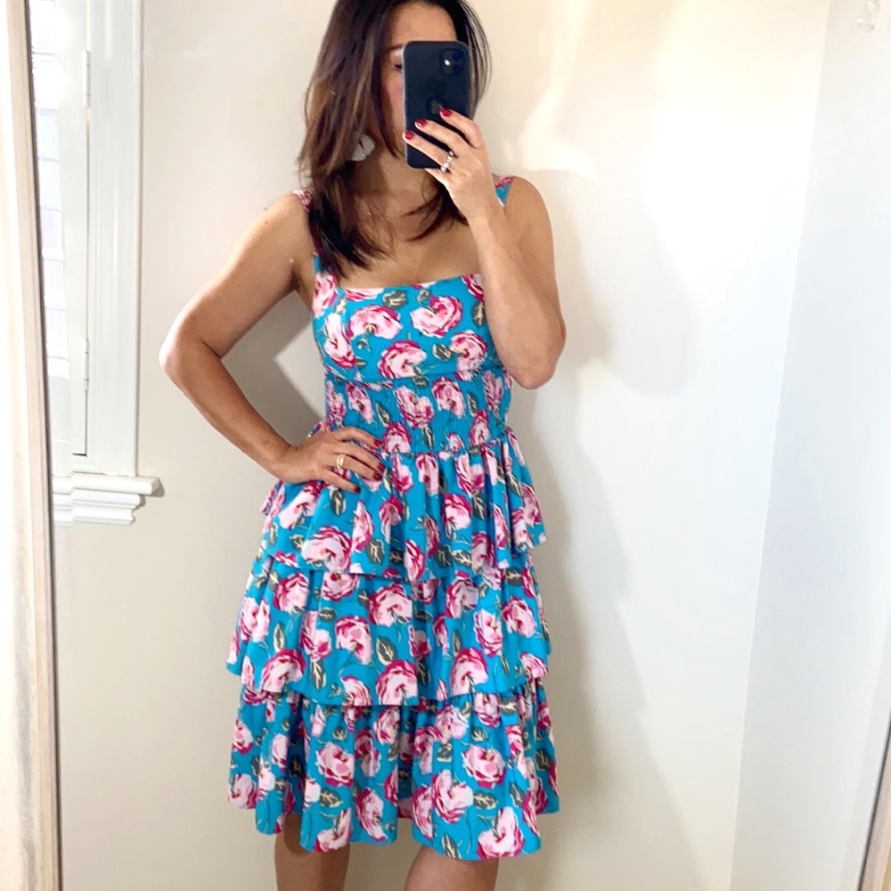 Betsy Johnson fit & flare floral ruffled dress